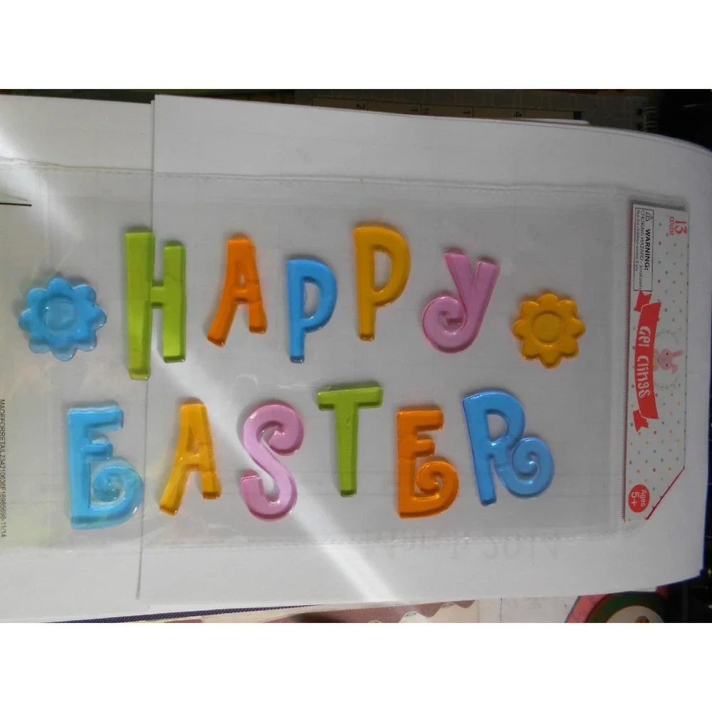 NEW HAPPY EASTER! Letters and Flowers CUTE Window Gel Clings Decorations 13 pcs!